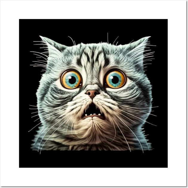 Funny Scared Cat Face, Cat Lover, Scaredy Cat Wall Art by dukito